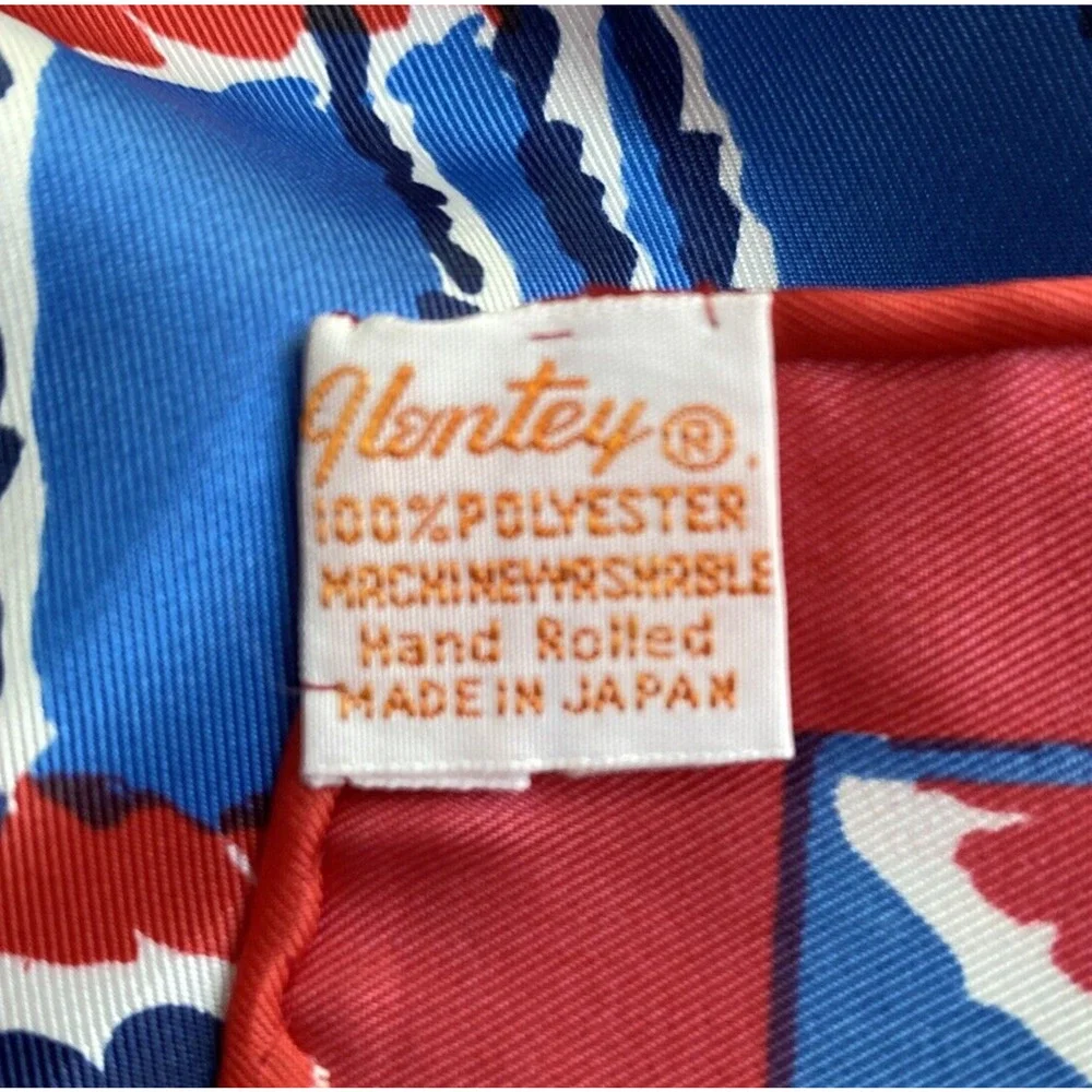Vintage Glentex scarf 100% polyester Japan 27” square red white blue geometric